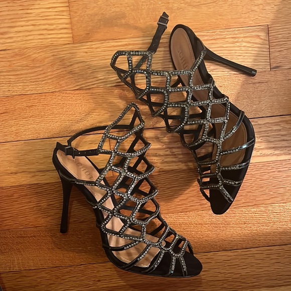 NWT Schutz Reva Black Crystal Caged Heels size 7.5. In Box. - Picture 4 of 9